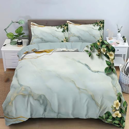 Parure housse couette en microfibre 220x240 marbre turquoise lit 2 personnes zip