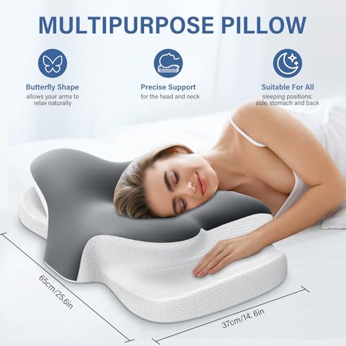 Ehomfory Nackenstützkissen Atmungsaktiv Memory Foam Kissen Nackenkissen Kopfkissen, Ergonomisch Seitenschläferkissen für Seiten, Rücken & Bauchschläfer, 65x37x10/12cm