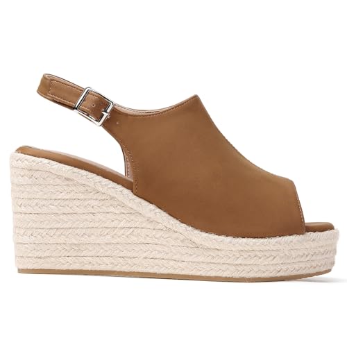 Image of Tilocow Espadrilles Wedges for Women Open Toe Ankle Strap Platform Dressy Casual Sandals Travel Slides
