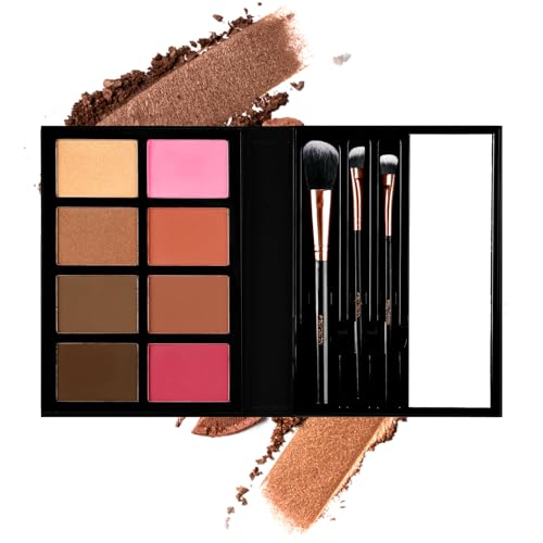 Profusion Cosmetics - Blush & Bronzer - Professional 8 Color Palette Makeup Kit Blush Highlighter Bronzer - Nude Highlight Champagne Highlight Light Bronze Shadow Bronze Pink Warm Peach Rose Pink