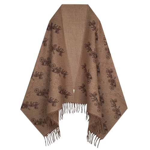 EXTREE Scarfs for Women Pashmina Silky Shawl Wrap for Evening Dressing Blanket Open Front Poncho Cape (AIQ-orange-classic car)