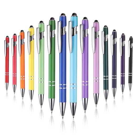 JIANTA 14 Stück 2 in 1 Kugelschreiber Mit Touchpen - Soft Click Metall Kuli Schwarz, 0,5 mm Spitze (14 Farben)