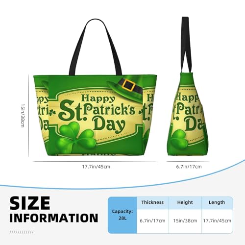 Happy St. Patrick'S Day Print Spacious 17.7x15x6.7 Inch Summer Large Beach Tote Bag - Versatile Travel Bag4