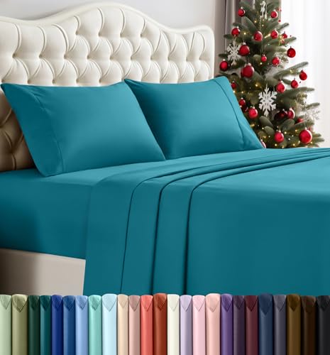 Utopia Bedding Juego de sábanas tamaño Queen, Ropa de Cama de 4 Piezas, Microfibra cepillada, Resistente al Encogimiento y a la decoloración, fácil Cuidado (Queen, Azul Mezclilla)