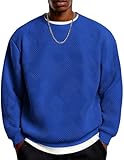 COOFANDY Men's Crewneck Sweatshirts Geometric Textured Lightweight Pullover Shirts Soft Long Sleeve Fall Fashion Tops Blue