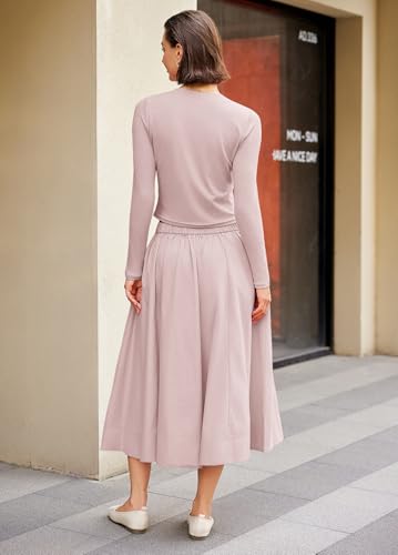 Image of Panadila Womens 2 Piece Lounge Sets Matching Vacation Outfits Ribbed Button Down Cardigan and Elastic Waist Skirt Sets