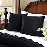 Querencia Set of 2 Velvet Euro Sham Pillow Covers 26X26 - Black Velvet Euro Pillow Shams Square, European Pillow Shams Cover 26 X 26, Geometric Design, Quilted, Hidden Zipper