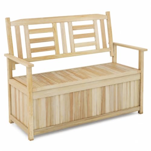 Tangkula Outdoor Wood Storage Bench, 49 Gallon Deck Box with Seating
