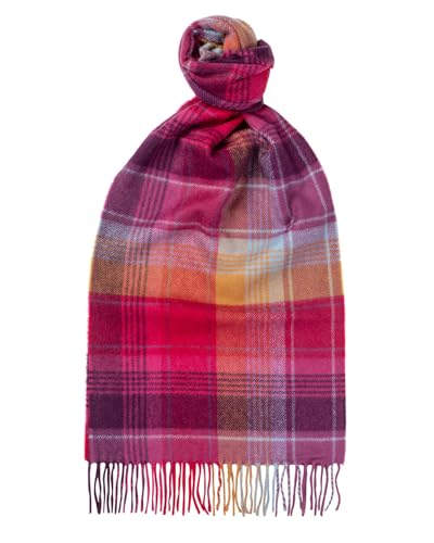 Image of Glen Isla 100% Cashmere Scarf 30X180CM Classic Plaid Brushed Pink - Made In Scotland