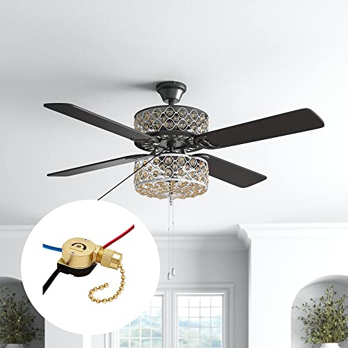 Image of Ceiling Fan Switch Kit Zing Ear ZE-110M Pull Chain Light Switch 3 Wire Metal Body Speed Fan Switch Ceiling Fan Light Lamp Replacement Switch with Pulling String, Brass