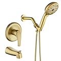 VIKASI Tub Shower Faucet Set with 10 Spray Handheld Shower Brushed Gold Shower Head and Handle Set Shower System with Tub Spout 4.7 Inch Shower Handheld Shower Fixtures Tub and Shower Trim Kit