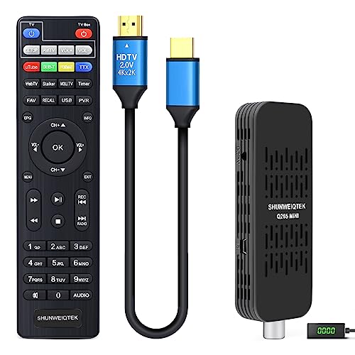 [Telecomando 2in1] Può controllare sia il decoder che la televisore, 4 pulsanti programmabili per imparare le funzioni accensione e volume del televisore. nota: (1) Il telecomando ha bisogno di due batterie AAA, batterie non incluse; (2) Alcuni telecomandi del televisore potrebbero non essere compatibili per programmabili