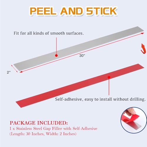 304 Brushed Stainless Steel Sheet Gap Filler, Metal Trim Strip for Wall Oven/Microwave Combo/Range/Cooktop, Self-Adhesive Gap Cover, 30 Inches Long, 2 Inches Wide, One Piece - Thumbnail 4