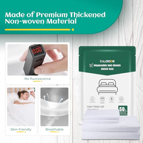 Image of Hotel Essentials Disposable Bed Sheet for Travel, Queen Size Disposable Sheet with Bath Towel Face Towel Toilet Seat Cover, Disposable Hotel Sheet Travel Essentials for Cruise, Hotel, Camping, SPA