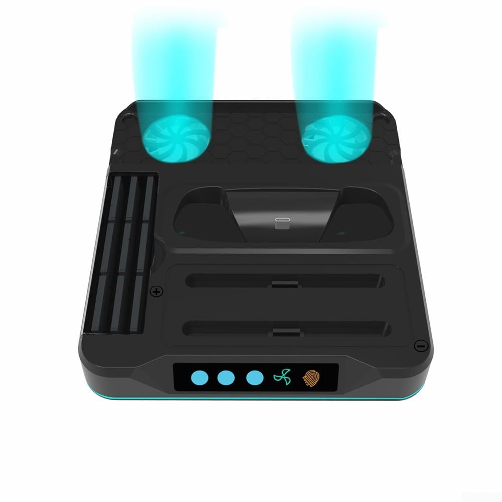 Station de charge pour Switch 2 avec ventilateur de refroidissement - Station de chargement et support de rangement pour cartes de jeu - Accessoire de console ABS compact - Noir