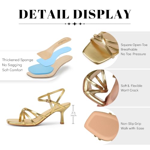 Image of AIUNIIND Kitten Heels for Women, Strappy Square Open Toe Sandals 2.5 inch