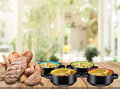 Bruntmor Soup Crocks With Handles, Porcelain Ceramic Bowls, For Rice, Dessert, Pasta, Dishwasher, Microwave, Oven & Broil Safe, Set Of 4,Easy To Clean, Ideal For Christmas Gifting, 19 Oz (Black) #TOP6