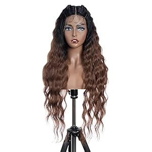 FASHION IDOL Lace Front Curly Wigs 31″ with Baby Hair Long Synthetic Natural Water Wavy Wig for Black Women Ombre Auburn with E Type HD Lace Wig