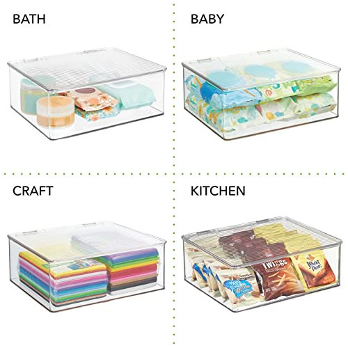 Mdesign Plastic Kitchen Pantry And Fridge Storage Organizer Box Containers With Hinged Lid For Shelves Or Cabinets, Holds Food, Snacks, Canned Drinks, Seasoning, Condiments, Or Utensils, 4 Pack, Clear #TOP6