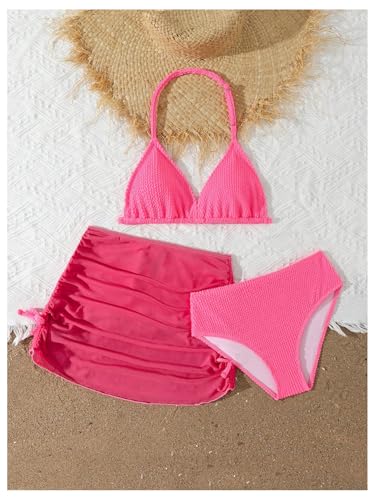 Image of SHENHE Girl's 3 Piece Swimsuits with Cover Up Skirt Halter Triangle Bathing Suits Bikini Set