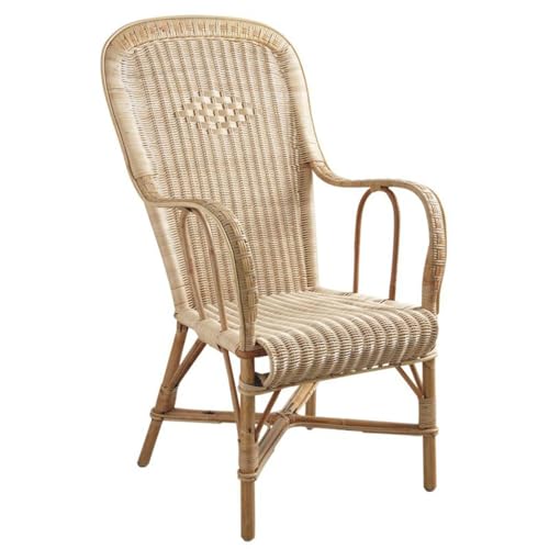 AUBRY GASPARD - Fauteuil en Rotin Dossier Haut Naturel - Manau et Moelle de Rotin - 54 x 58 x 102 cm - Accoudoirs 27 cm - Assise 43 cm - Extérieur Compatible...