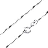 SWOPAN 925 Sterling Silver 0.8MM Italian Box Chain Necklace with Platinum or 18K White Gold Plated Chain Super Thin Lightweight Strong - Spring Ring Clasp - 16