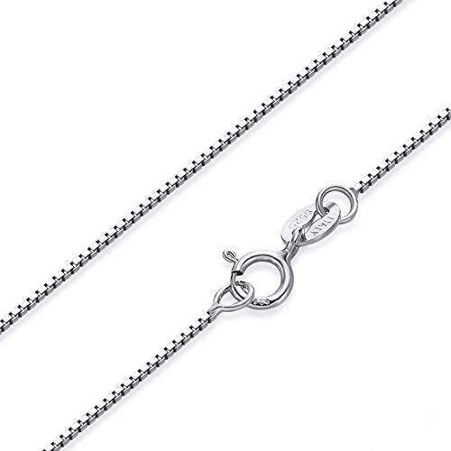 SWOPAN 925 Sterling Silver 0.8MM Italian Box Chain Necklace with Platinum or 18K White Gold Plated Chain Super Thin Lightweight Strong - Spring Ring Clasp - 16