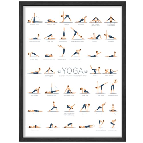 SIGNWIN Framed Poster Complete Yoga Poses Chart 40 Essential Yoga