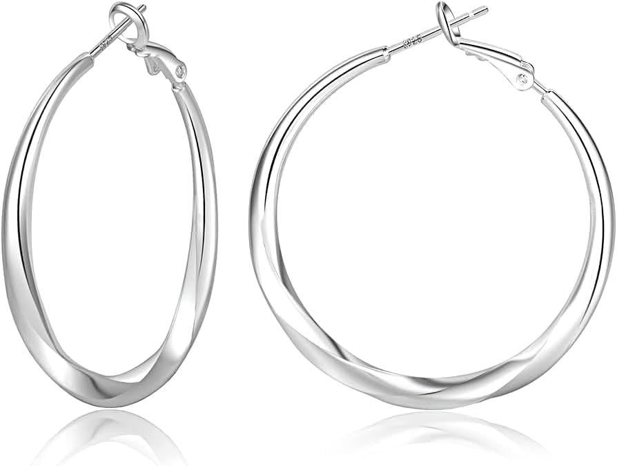 PABBEU S925 Sterling Silver Hoop Earrings for Women Lightweight Twisted Hoop Earrings Hypoallergenic Large Silver Hoop Earrings for Women 40/50/60mm