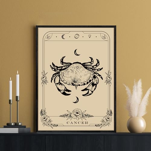 SERIMINO Witchy Framed Wall Art, Cancer Tarot Canvas Prints Paintings, Horoscope Dark Academia Home Decor Aesthetic, 16x24inch Gothic Wall Decor for Room