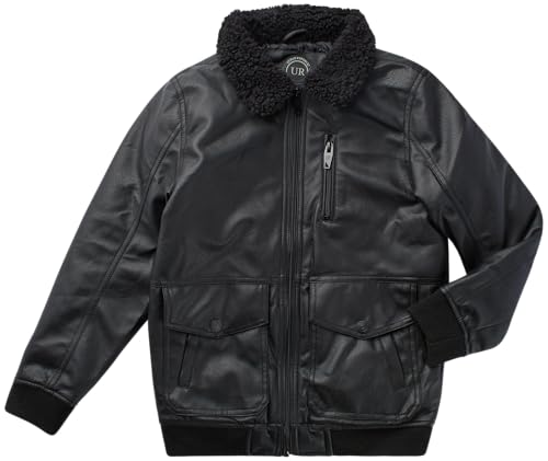 URBAN REPUBLIC Boys' Faux Leather Jacket - Aviator Bomber Outerwear Coat with Sherpa Collar and Chest Pocket (Sizes: 8-20)