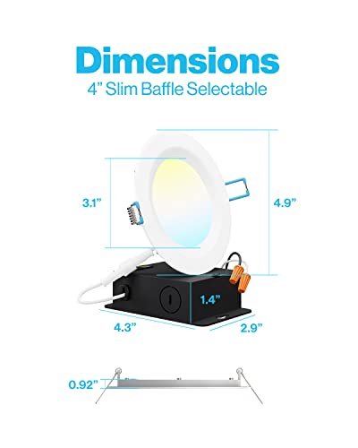 Sunco 12 Pack 4 Inch Ultra Thin Led Recessed Ceiling Lights, Baffle Trim, Selectable Cct 2700K/3000K/3500K/4000K/5000K Dimmable 10W, Wafer Thin, Canless With Junction Box #TOP6