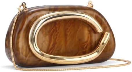 XquiziFit Clutch Purses for Women Formal Evening Handbag Marble Acrylic Clutch Bag Trendy Metal Handle Purses for Wedding Party Prom Dark Brown — view 8