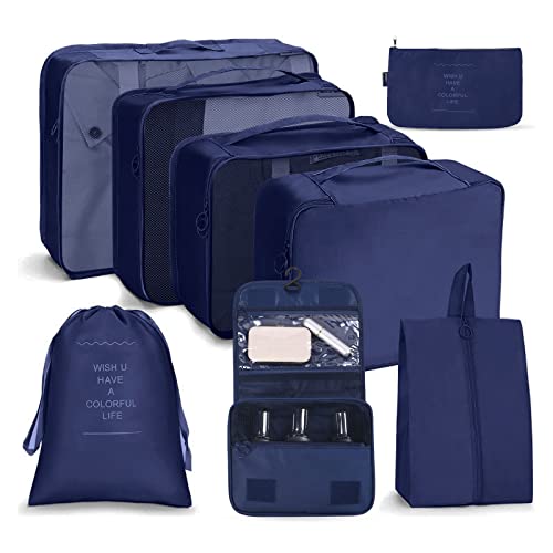OSDUE Organizadores para Maletas,8 Set de Organizador de Equipaje Con Hebilla para Colgar y Neceser Impermeable Organizador Maleta Bolsas de Embalaje para Viaje Zapatos Ropa Cosméticos-Azul Marino OSDUE Organizadores para Maletas,8 Set de Organizador de Equipaje Con Hebilla para Colgar y Neceser Impermeable Organizador Maleta Bolsas de Embalaje para Viaje Zapatos Ropa Cosméticos-Azul Marino
