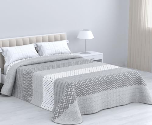 HM'S HOME'SECRET Colcha Bouti Estampada de 100% Microfibra Suave - Variedad de Diseños y Tamaños (Esmeralda Gris, Cama 105cm)