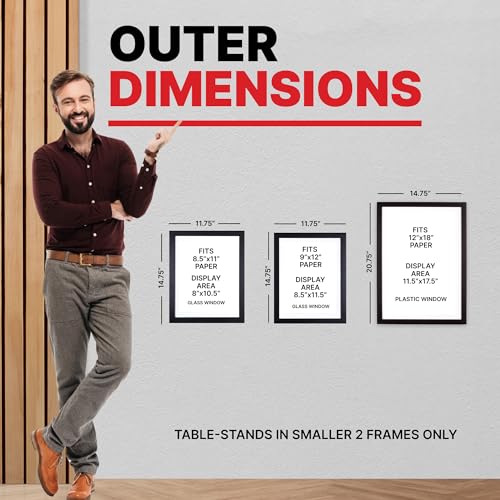 Dynamic Frames Li'l Davinci Front-Open Art Frame Set -12x18, 9x12, and 8.5x11; Stores 50 Creations Per Frame; Changeable Kids Art Frames EZ-Hang Hardware Included; Black