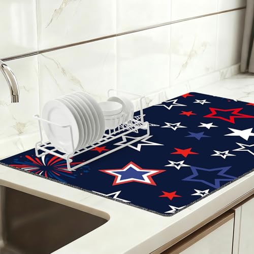 Dish Drying Mat 16" X 24", Super Absorbent & Cuttable Coffee Mats for Countertop, Kitchen Counter Mat Fits Under Coffee Maker or Machine, Hide Stain Drying Pad for Dish Drying Rack, B Stars Freworks