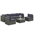 7-Piece Modular Patio Furniture Set, Wicker Outdoor Sectional Sofa with Cushions and Coffee Table, All Weather Patio Conversation Sets for Porch Balcony Backyard, Grey