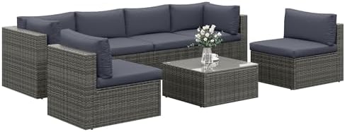 Fansafun 7 Piece Patio Furniture Sets All Weather Gery PE Wicker ...