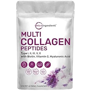 Multi Collagen Protein Powder, 2 Pounds – Type I,II,III,V,X with Biotin 10000mcg, Hyaluronic Acid, Vitamin C…