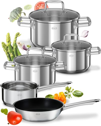 RÖSLE Moments Topfset Induktion 5-tlg. – Edelstahl Kochtopfset mit Aluminiumkern, 3 Töpfe, 1 Kasserolle & 1 Bratpfanne antihaft beschichtet, induktionsgeeignet, ofenfest, spülmaschinenfest, langlebig RÖSLE Moments Topfset Induktion 5-tlg. – Edelstahl Kochtopfset mit Aluminiumkern, 3 Töpfe, 1 Kasserolle & 1 Bratpfanne antihaft beschichtet, induktionsgeeignet, ofenfest, spülmaschinenfest, langlebig