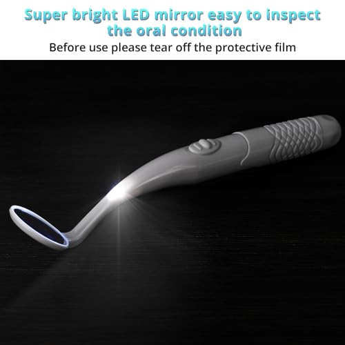 Image of Oral Care Dental Cleaning Kit, Dental Mirror with Light, Explorer Pick, and Tongue Scraper Quality Stainless Steel Dental Tools, Easy-Grip Handle (red mirror)