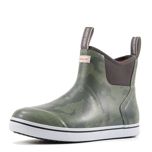 SUREWAY Men's Ankle Fishing Deck Boots for Men-Waterproof,Professional Non-Slip Soles for Wet Slippery Surface,Neoprene Rubber Rain Boot/Shoes for Hunting Boating Gardening,New Volcan Ash,Size 11