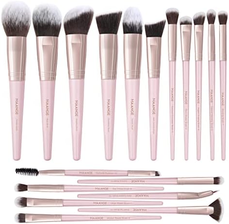MAANGE Makeup Brushes 18 Pcs Make Up Brushes Professional Makeup Brush Set Premium Synthetic Powder Foundation Contour Blush Eyebrow Concealer Make Up Brush Set (Pink 18 Piece Set)