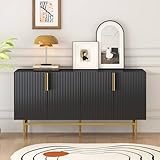 Lavorazione eccellente: le porte sono progettate con strisce ondulate e linee geometriche, creando un effetto 3D impressionante. Le maniglie e le gambe in metallo aggiungono struttura e un tocco di lusso all'armadio a buffet. La superficie liscia è facile da pulire: basta pulirla con un panno umido per prolungare la durata della credenza.