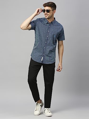 Image of Thomas Scott Mens | Half Sleeve Checkes | Printed | Slim Fit | 100% Cotton | Spread Collar | Shirts