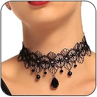 Handcess Gargantilla de encaje negro collar colgante de cristal