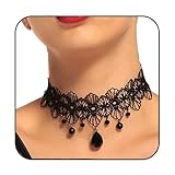 Handcess Gargantilla de encaje negro collar colgante de cristal collares góticos hueco flor gargantilla accesorios de joyería para mujeres y niñas