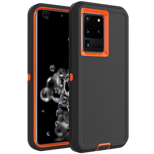 Image of Case for Galaxy S20 Ultra, Heavy-Duty Tough Rugged Shockproof Drop Protective Cover Cases for Samsung Galaxy S20 Ultra, Black+Orange