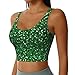 Green Sequin Sparkle Print Lightweight Trendy Women Sports Vest Yoga Workout Running Vests All Seasons